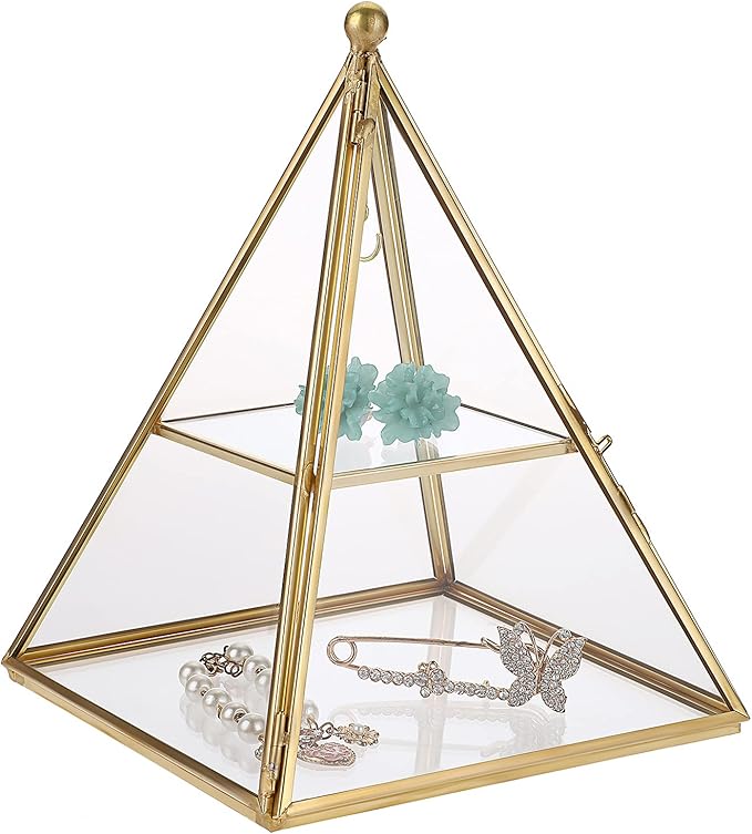 hipiwe 玻璃金字塔珠宝支架, 几何戒指珠宝展示收纳盒, 装饰塔盒用于